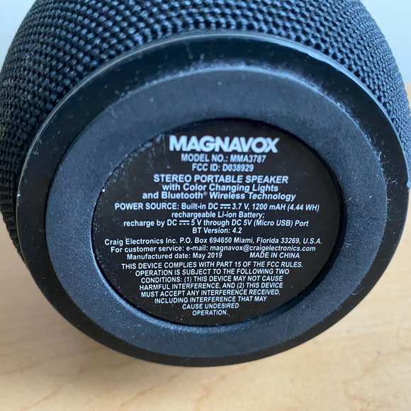 Magnavox MMA37587 Stereo Portable Speaker Color Changing Lights Bluetooth - Picture 7 of 7